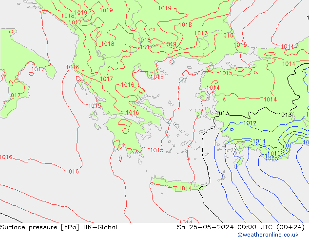 приземное давление UK-Global сб 25.05.2024 00 UTC