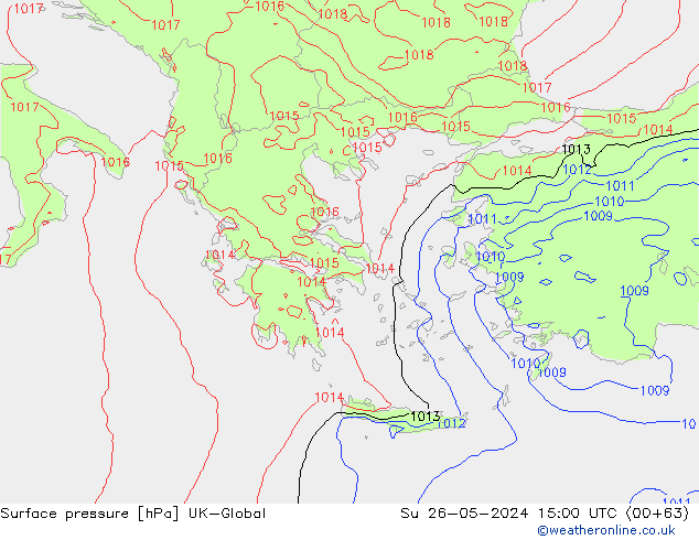 Surface pressure UK-Global Su 26.05.2024 15 UTC