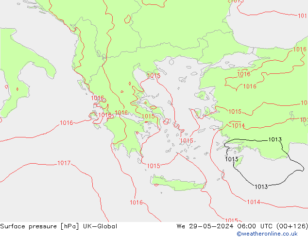 Surface pressure UK-Global We 29.05.2024 06 UTC