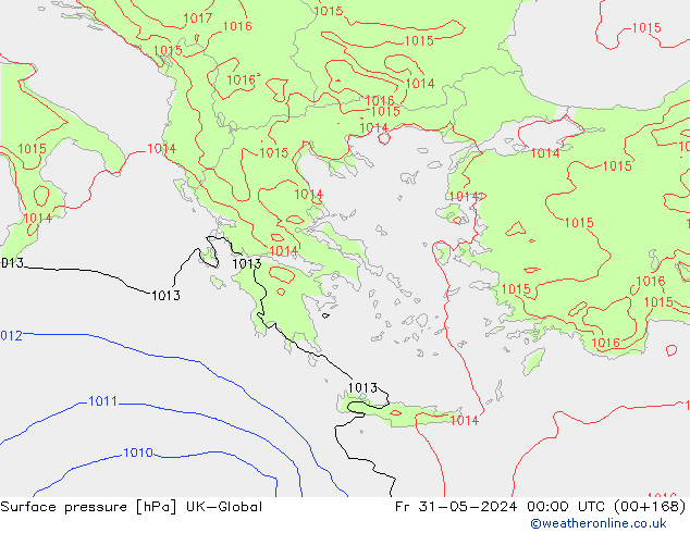 Surface pressure UK-Global Fr 31.05.2024 00 UTC