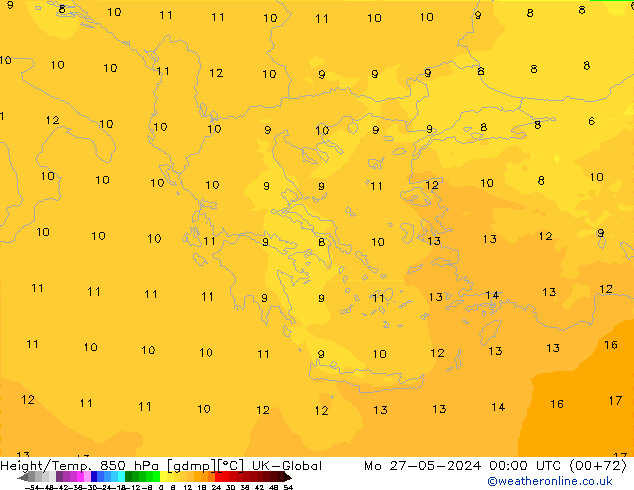 Height/Temp. 850 hPa UK-Global Mo 27.05.2024 00 UTC