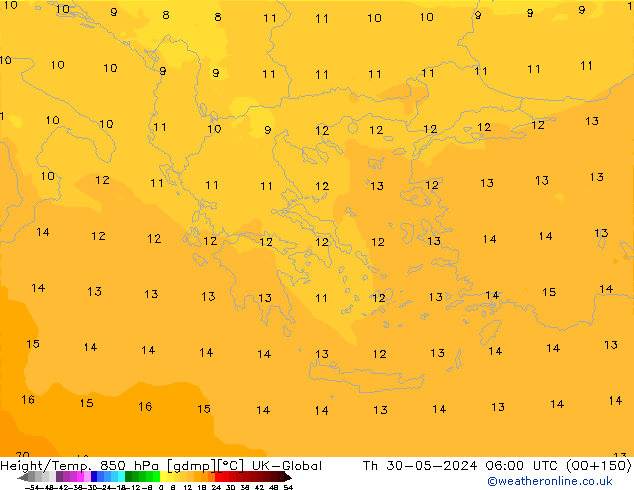 Height/Temp. 850 hPa UK-Global  30.05.2024 06 UTC