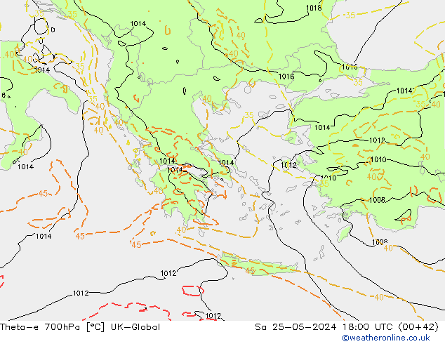 Theta-e 700hPa UK-Global Sa 25.05.2024 18 UTC