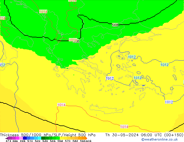 Thck 500-1000hPa UK-Global  30.05.2024 06 UTC