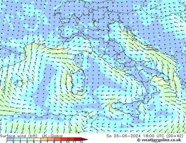 Rüzgar 10 m (bft) UK-Global Cts 25.05.2024 18 UTC