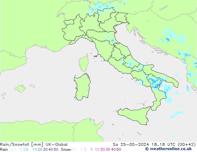 Regen/Sneeuwval UK-Global za 25.05.2024 18 UTC