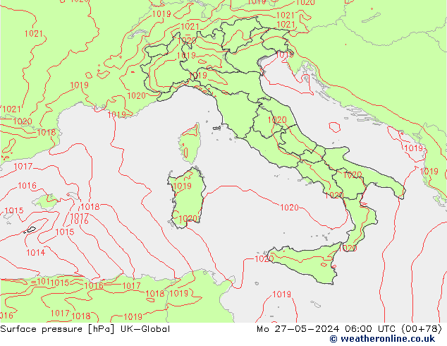 Atmosférický tlak UK-Global Po 27.05.2024 06 UTC