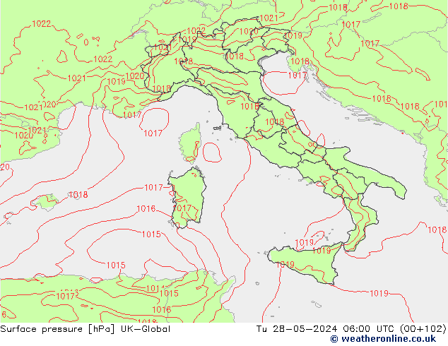 pression de l'air UK-Global mar 28.05.2024 06 UTC