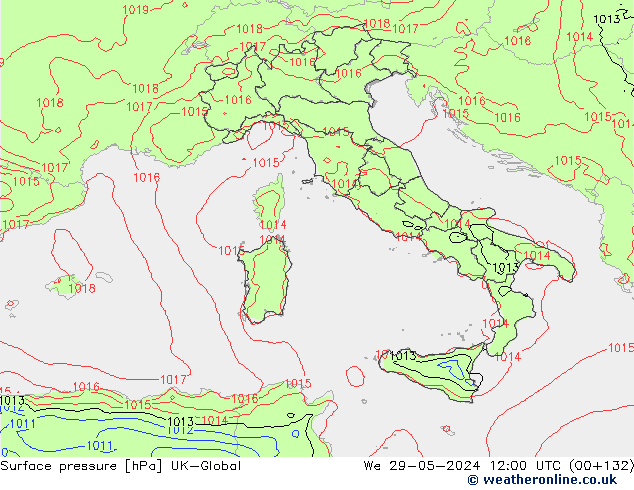 Surface pressure UK-Global We 29.05.2024 12 UTC