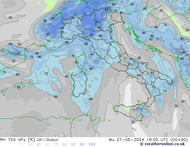 RH 700 hPa UK-Global Mo 27.05.2024 18 UTC