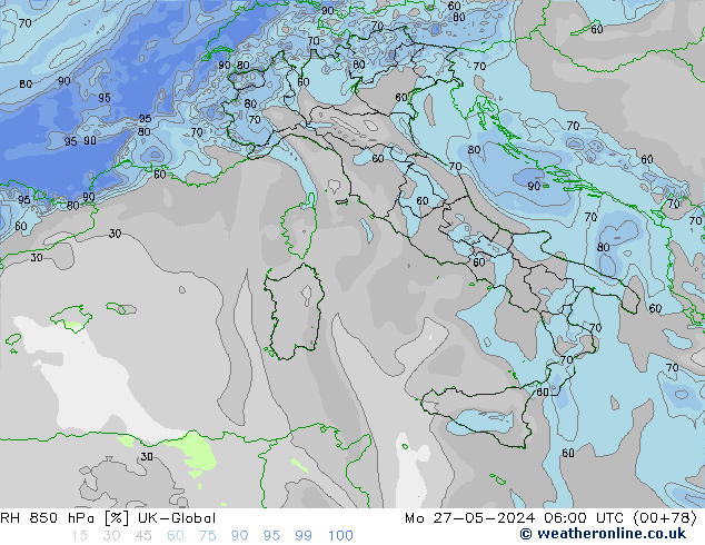 RH 850 hPa UK-Global Seg 27.05.2024 06 UTC