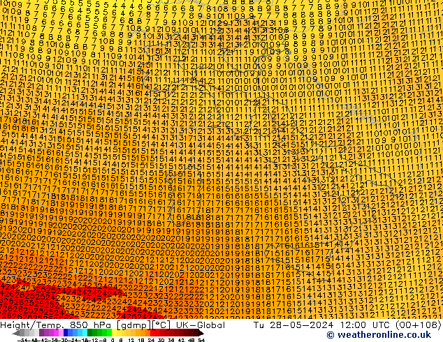 Height/Temp. 850 hPa UK-Global Tu 28.05.2024 12 UTC