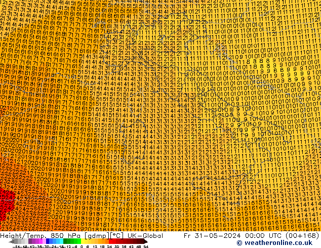 Height/Temp. 850 гПа UK-Global пт 31.05.2024 00 UTC