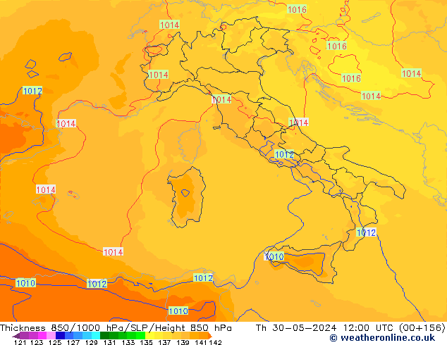 Thck 850-1000 hPa UK-Global Th 30.05.2024 12 UTC