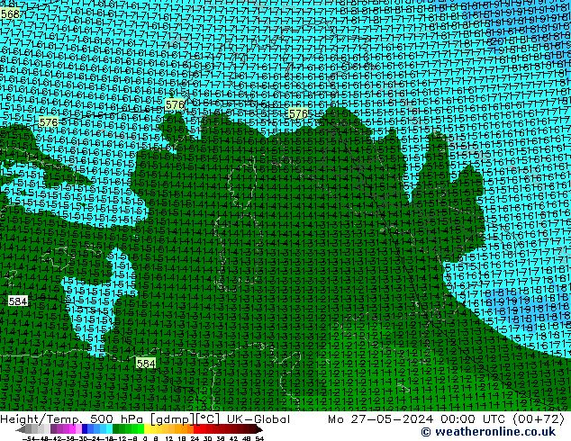 Height/Temp. 500 hPa UK-Global Mo 27.05.2024 00 UTC