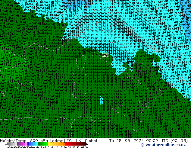 Height/Temp. 500 hPa UK-Global mar 28.05.2024 00 UTC