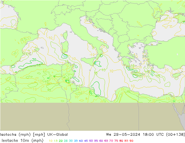 Isotachs (mph) UK-Global We 29.05.2024 18 UTC