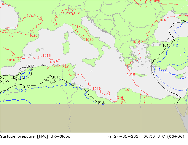 Surface pressure UK-Global Fr 24.05.2024 06 UTC