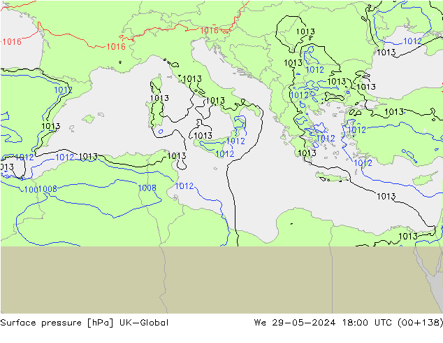 Surface pressure UK-Global We 29.05.2024 18 UTC