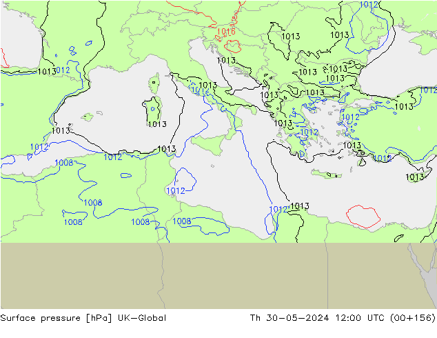 Surface pressure UK-Global Th 30.05.2024 12 UTC