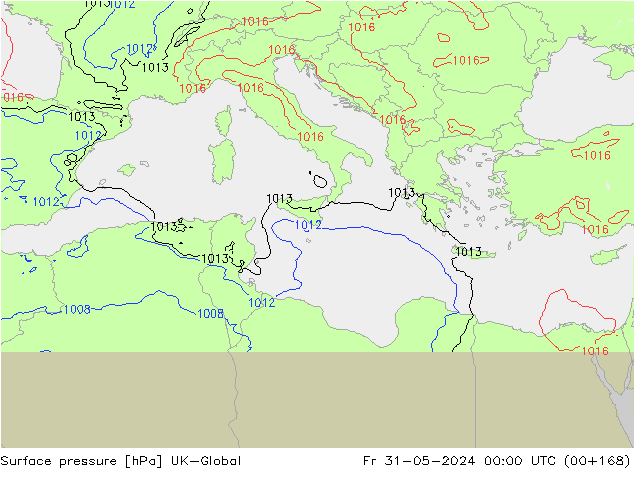 Presión superficial UK-Global vie 31.05.2024 00 UTC