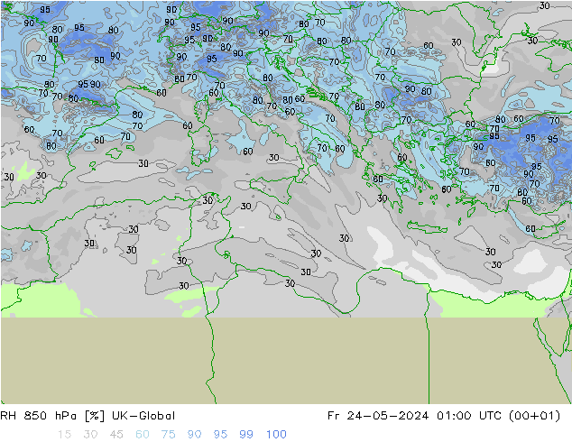 RH 850 hPa UK-Global Sex 24.05.2024 01 UTC