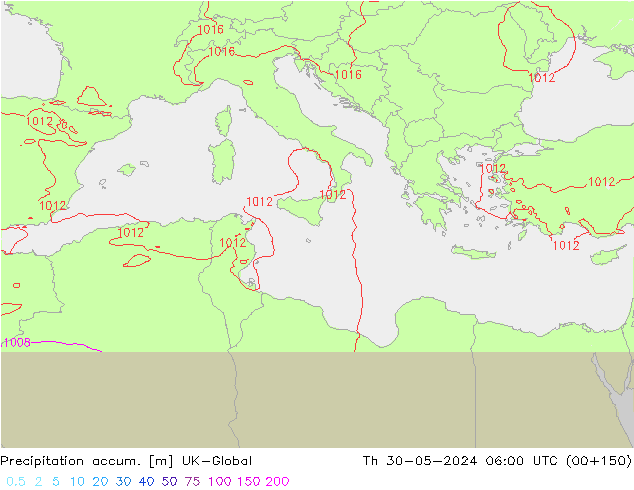 Precipitation accum. UK-Global Th 30.05.2024 06 UTC