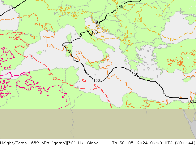 Height/Temp. 850 hPa UK-Global  30.05.2024 00 UTC