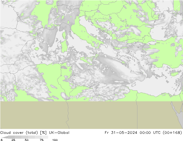 Nubes (total) UK-Global vie 31.05.2024 00 UTC