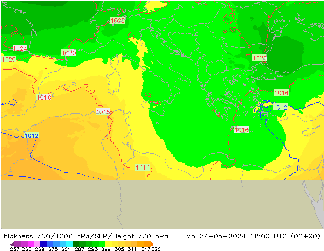 Thck 700-1000 hPa UK-Global Mo 27.05.2024 18 UTC