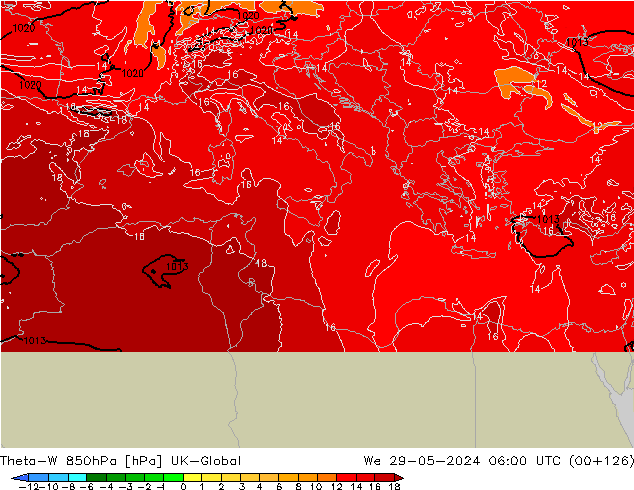 Theta-W 850hPa UK-Global We 29.05.2024 06 UTC