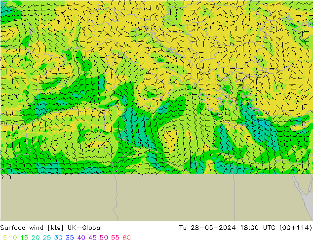 ветер 10 m UK-Global вт 28.05.2024 18 UTC