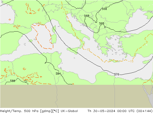 Height/Temp. 500 hPa UK-Global Th 30.05.2024 00 UTC