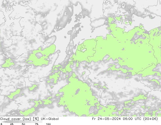 Cloud cover (low) UK-Global Fr 24.05.2024 06 UTC