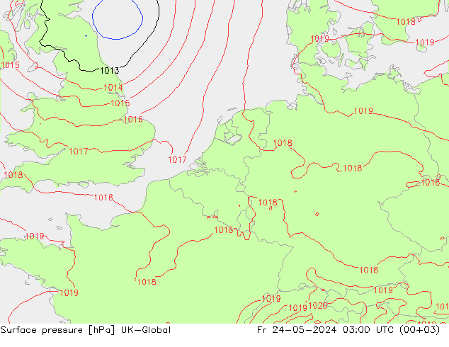 Surface pressure UK-Global Fr 24.05.2024 03 UTC