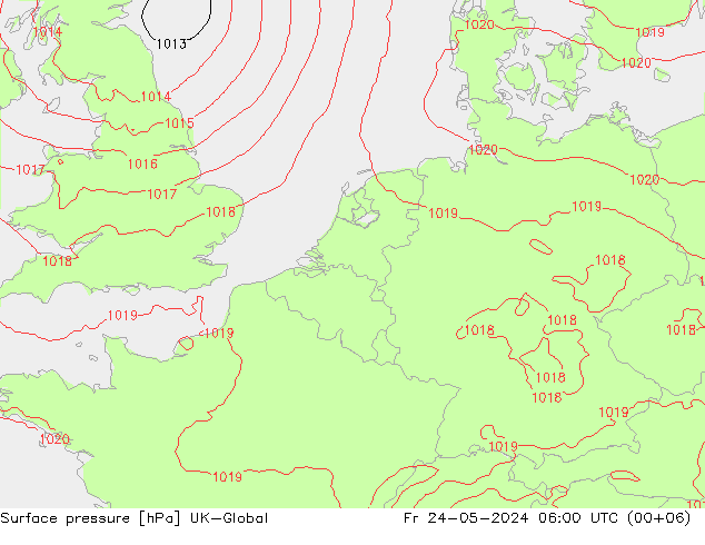 Presión superficial UK-Global vie 24.05.2024 06 UTC