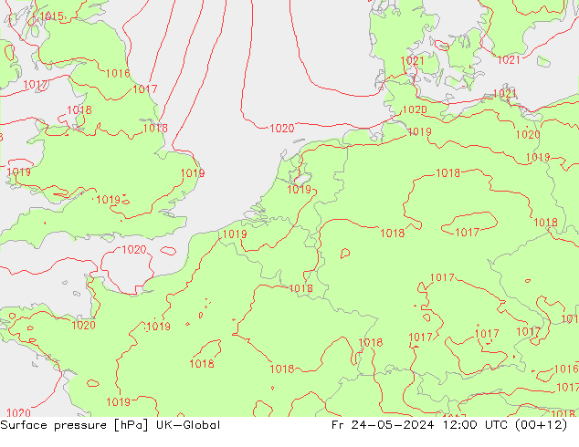 Presión superficial UK-Global vie 24.05.2024 12 UTC