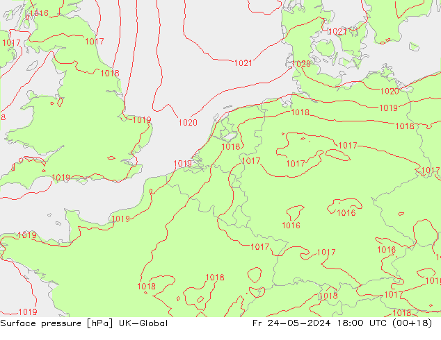 Presión superficial UK-Global vie 24.05.2024 18 UTC