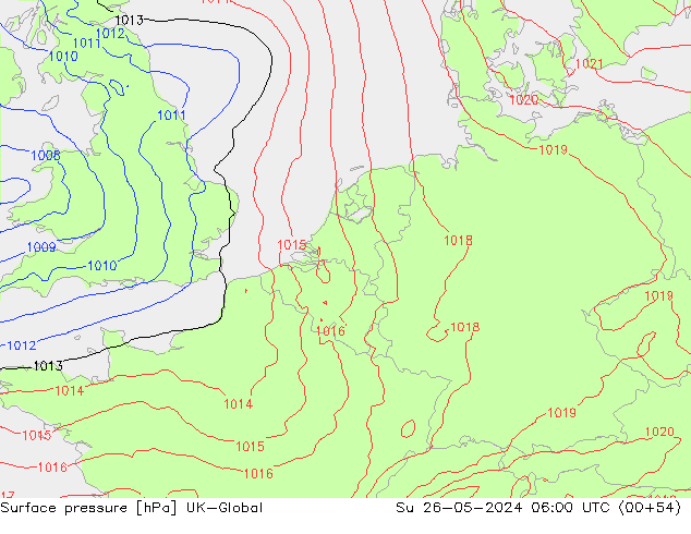 Surface pressure UK-Global Su 26.05.2024 06 UTC