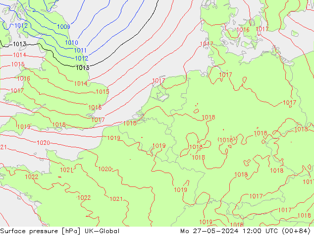 Surface pressure UK-Global Mo 27.05.2024 12 UTC