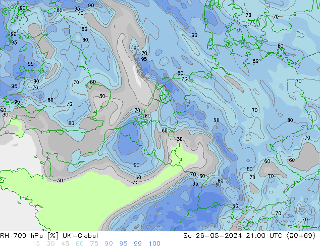 RH 700 hPa UK-Global Dom 26.05.2024 21 UTC