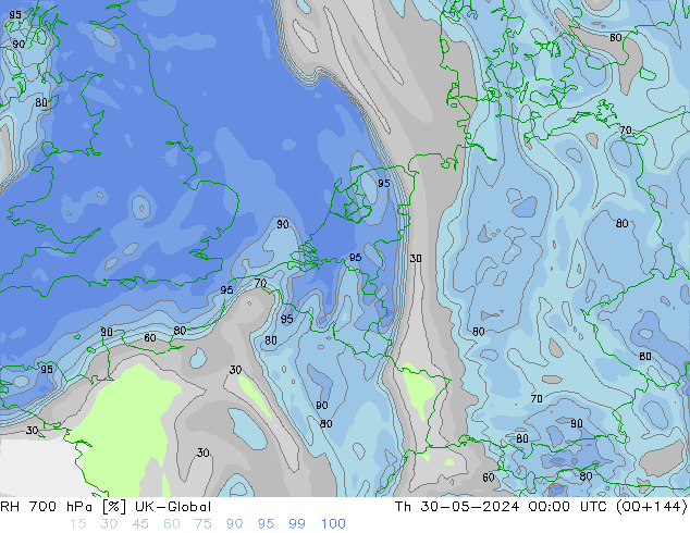 RH 700 hPa UK-Global Th 30.05.2024 00 UTC