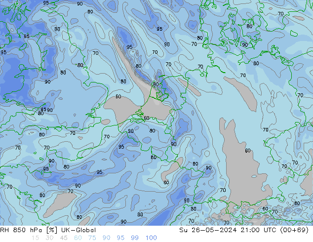 RH 850 hPa UK-Global Dom 26.05.2024 21 UTC