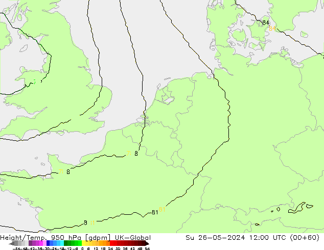 Height/Temp. 950 hPa UK-Global  26.05.2024 12 UTC