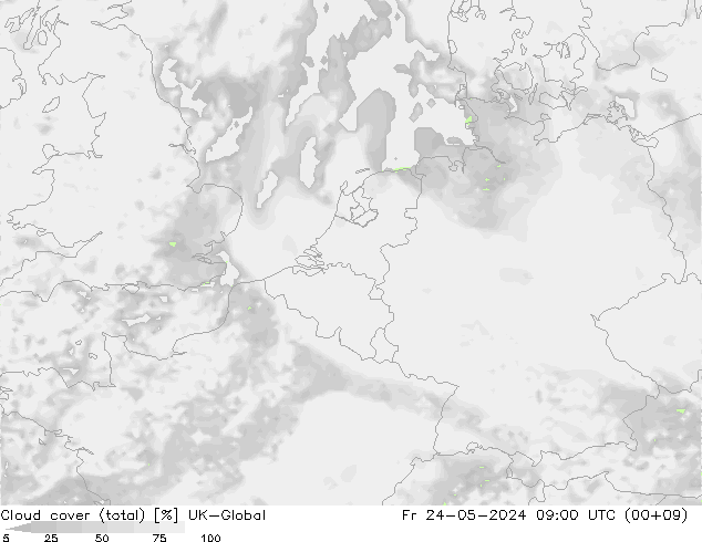 Cloud cover (total) UK-Global Pá 24.05.2024 09 UTC