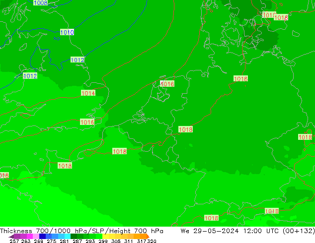 700-1000 hPa Kalınlığı UK-Global Çar 29.05.2024 12 UTC