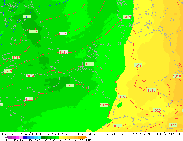 Thck 850-1000 hPa UK-Global  28.05.2024 00 UTC