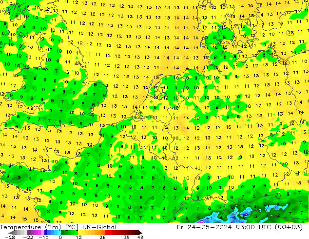 Temperatura (2m) UK-Global Sex 24.05.2024 03 UTC