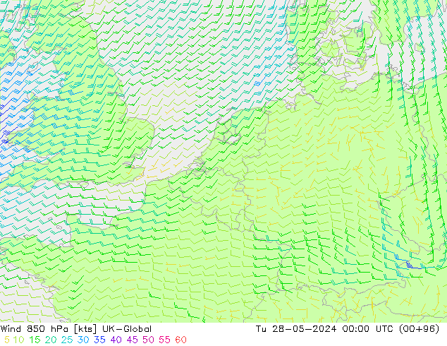 Rüzgar 850 hPa UK-Global Sa 28.05.2024 00 UTC