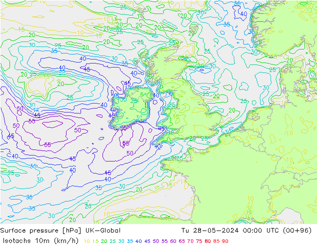 Eşrüzgar Hızları (km/sa) UK-Global Sa 28.05.2024 00 UTC